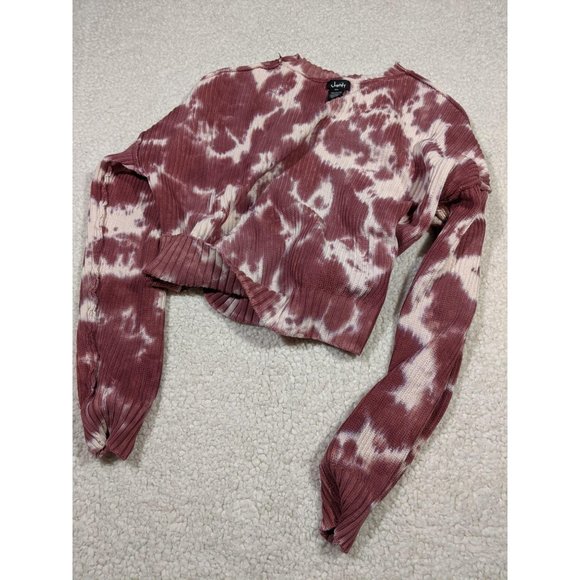 Justify juniors women's crew neck relaxed fit bleach tie dye crop knit sweater - Picture 6 of 12